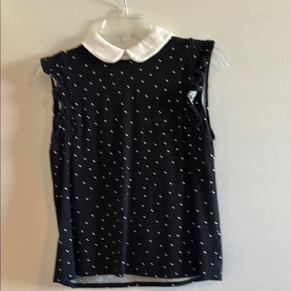 Cece Black Sleeveless Top with White Polka Dots and Collar size S